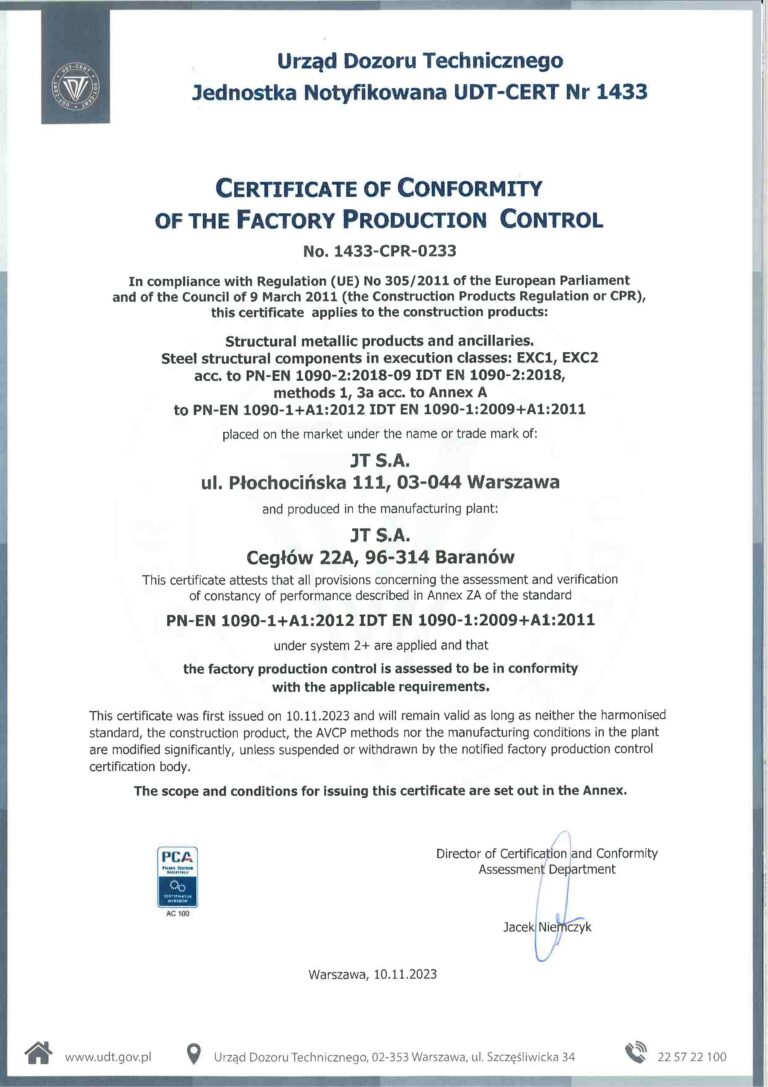 Certificate of Conformity of The Factory Production Control
